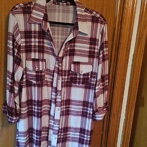 Papermoon Burgundy & White Plaid Button-Front Shirt